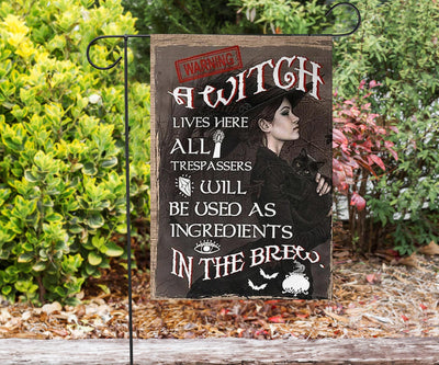 Witch live here flag Flag MoonChildWorld Flag - Witch live here Garden Flag (18" X 12")