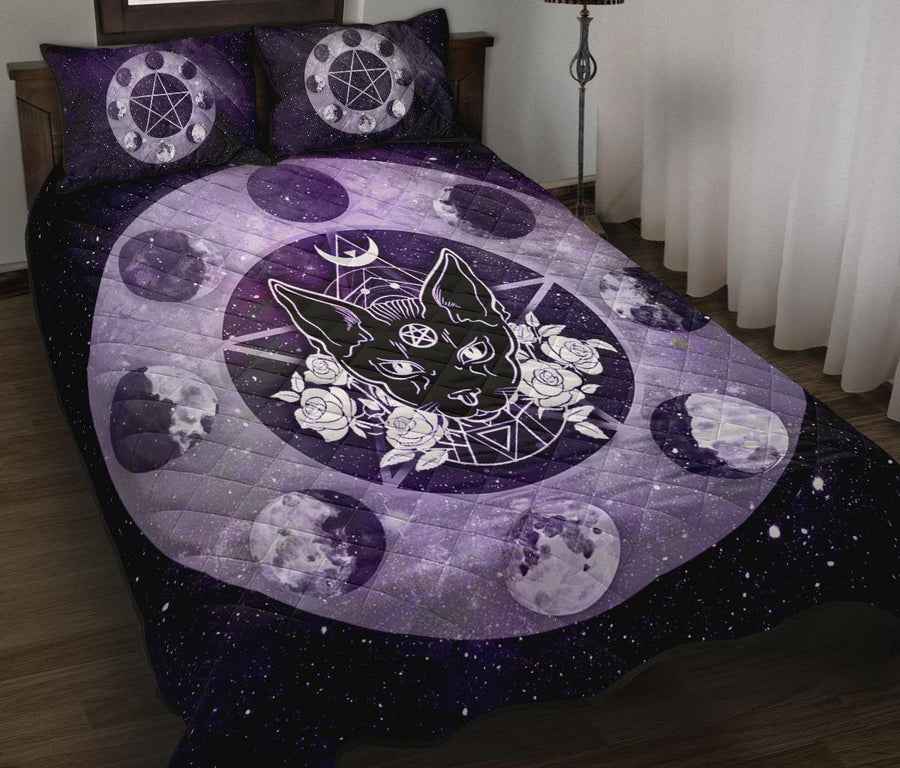 Moon phases cat Wicca Quilt Bed Set Quilt Bed Set MoonChildWorld 