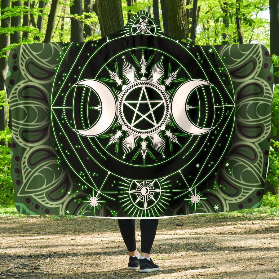 Triple moon pentagram wicca Hooded Blanket