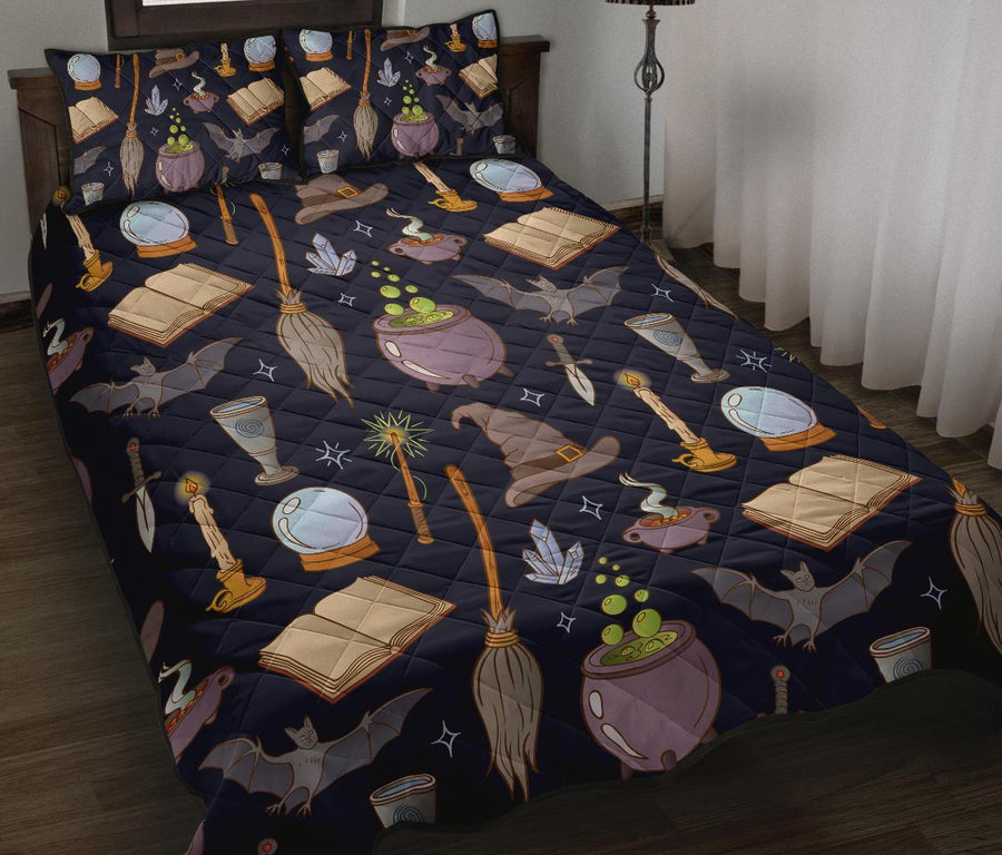 Witch broom hat magic Quilt Bed Set Quilt Bed Set MoonChildWorld 