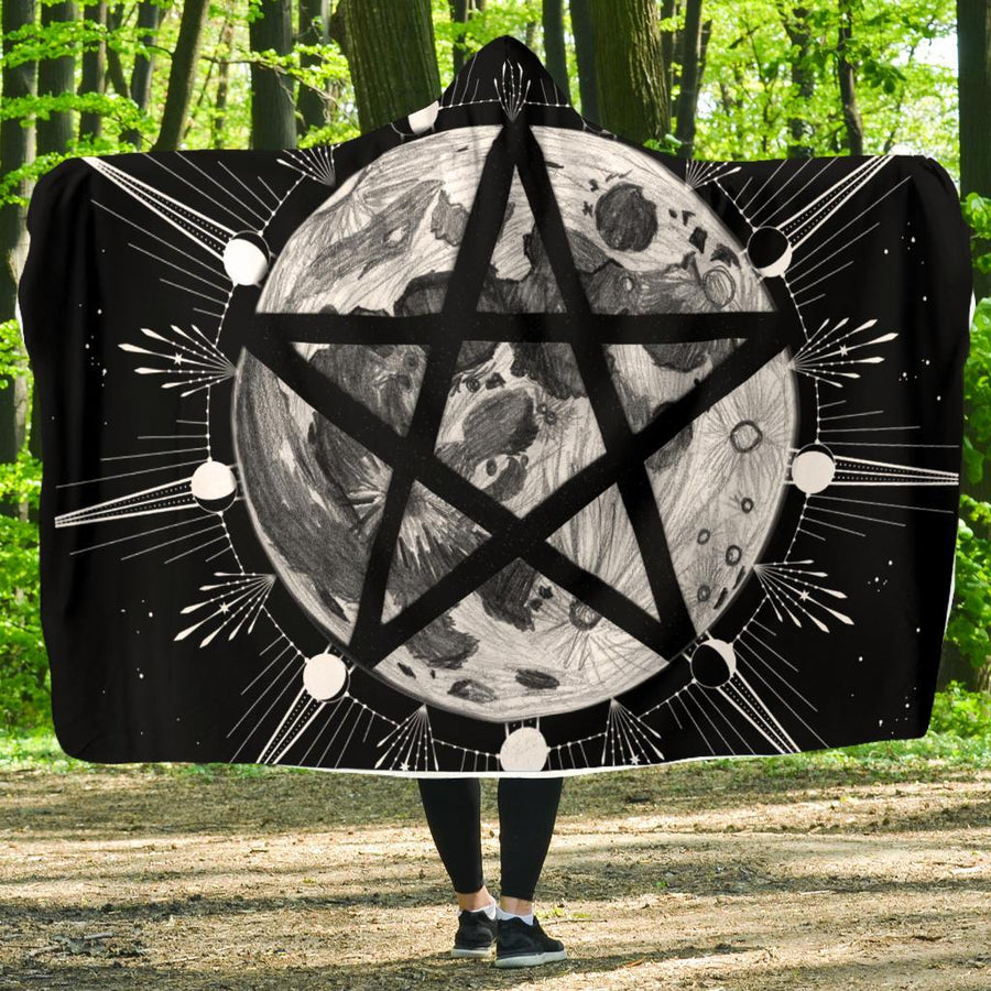 Pentagram moon wicca Hooded Blanket