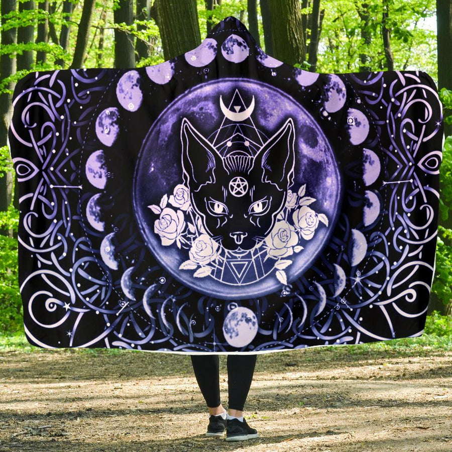 Moon phases cat wicca Hooded Blanket