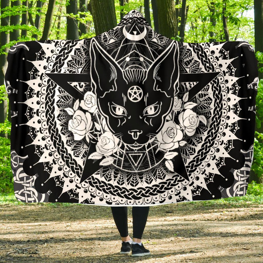 Occult Cat Wicca Hooded Blanket