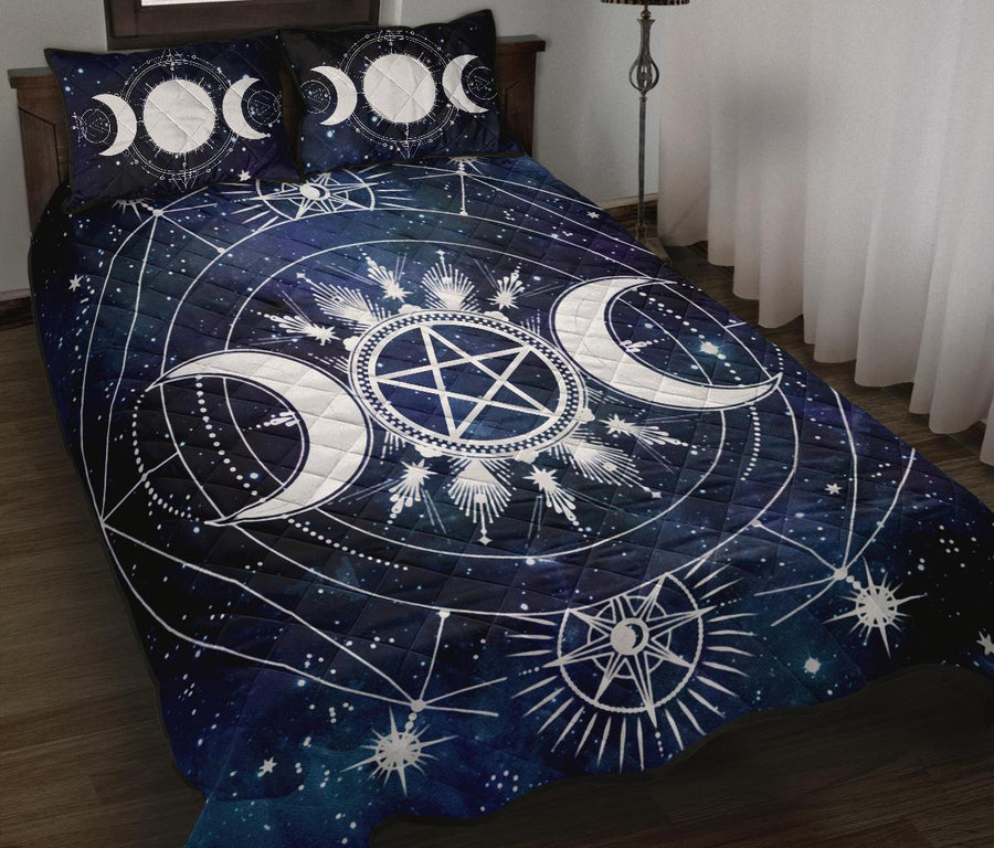 Triple moon pentagram wicca Quilt Bed Set Bedding Set MoonChildWorld 
