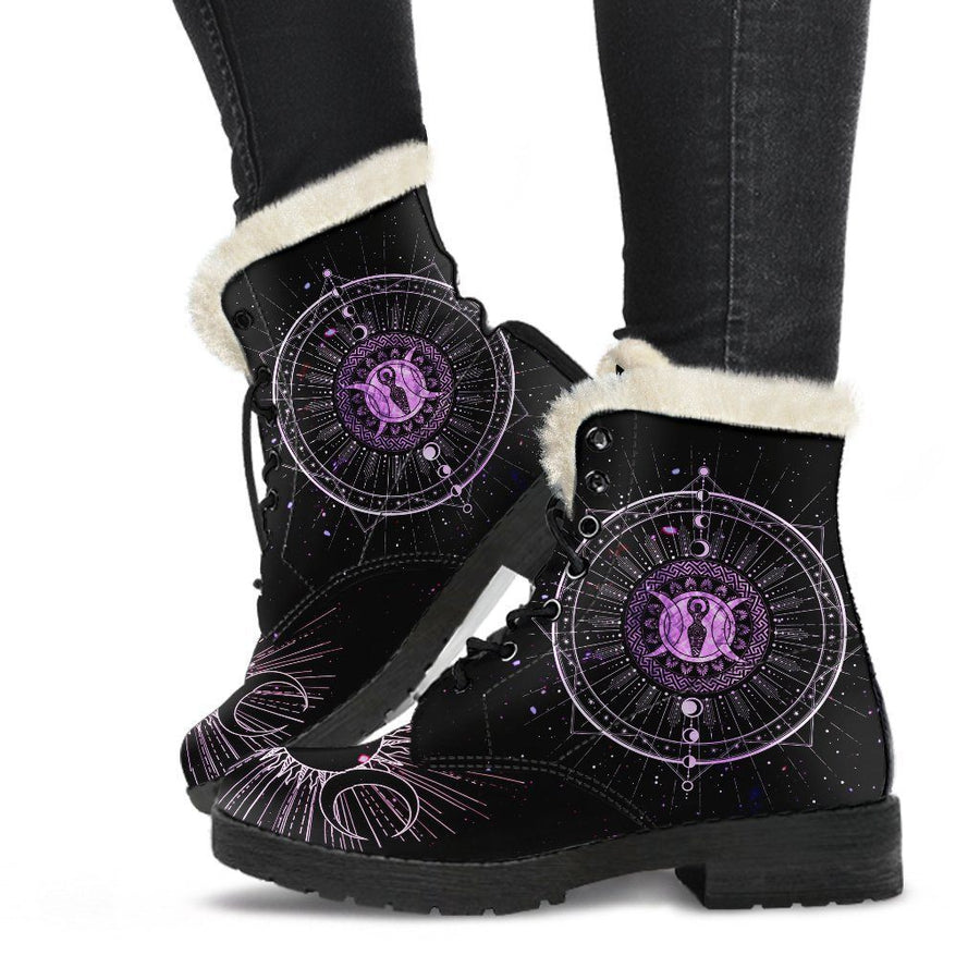 Goddess moon wicca Faux Fur Leather Boots Shoes MoonChildWorld 