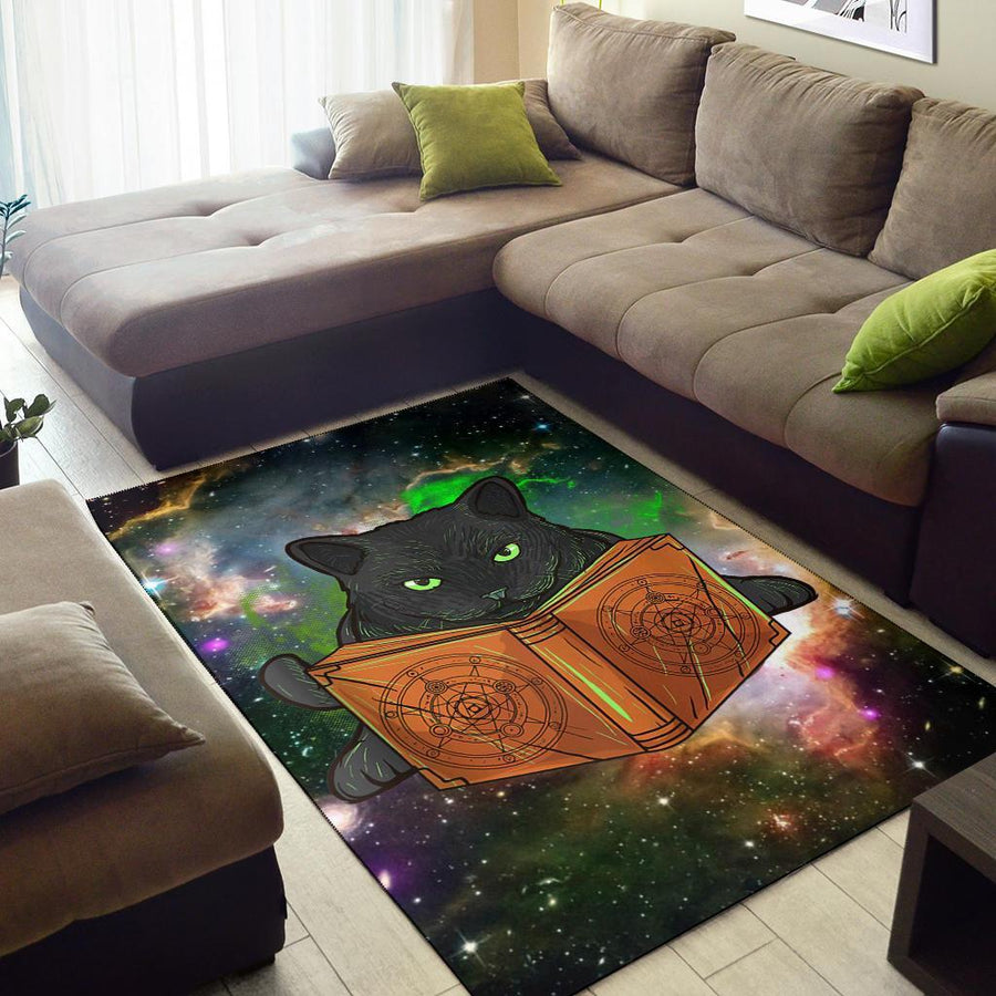 Spell book cat wicca Area Rug
