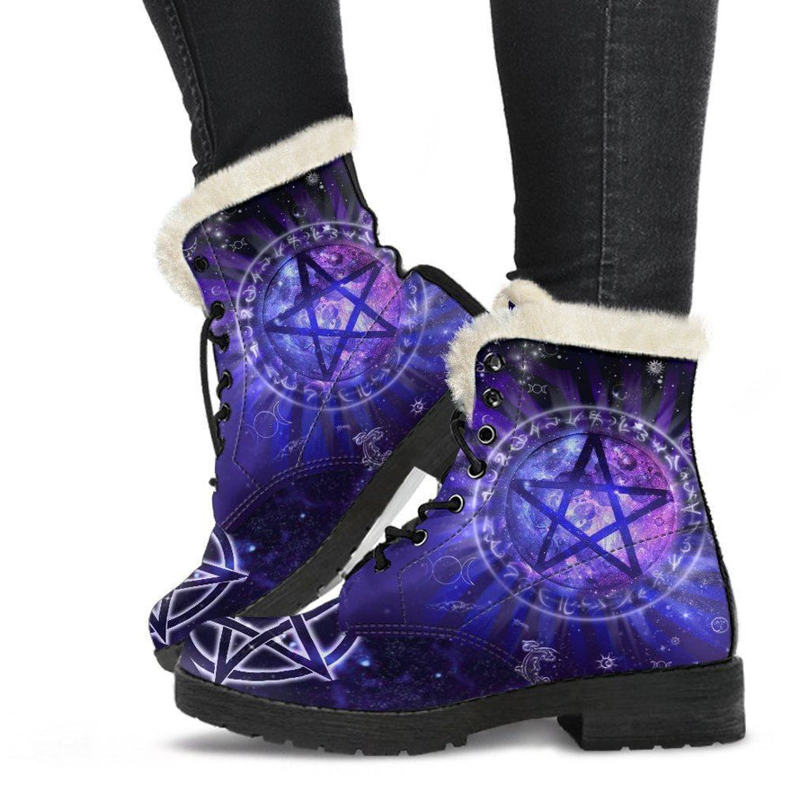 Pentagram wicca Faux Fur Leather Boots Shoes MoonChildWorld 