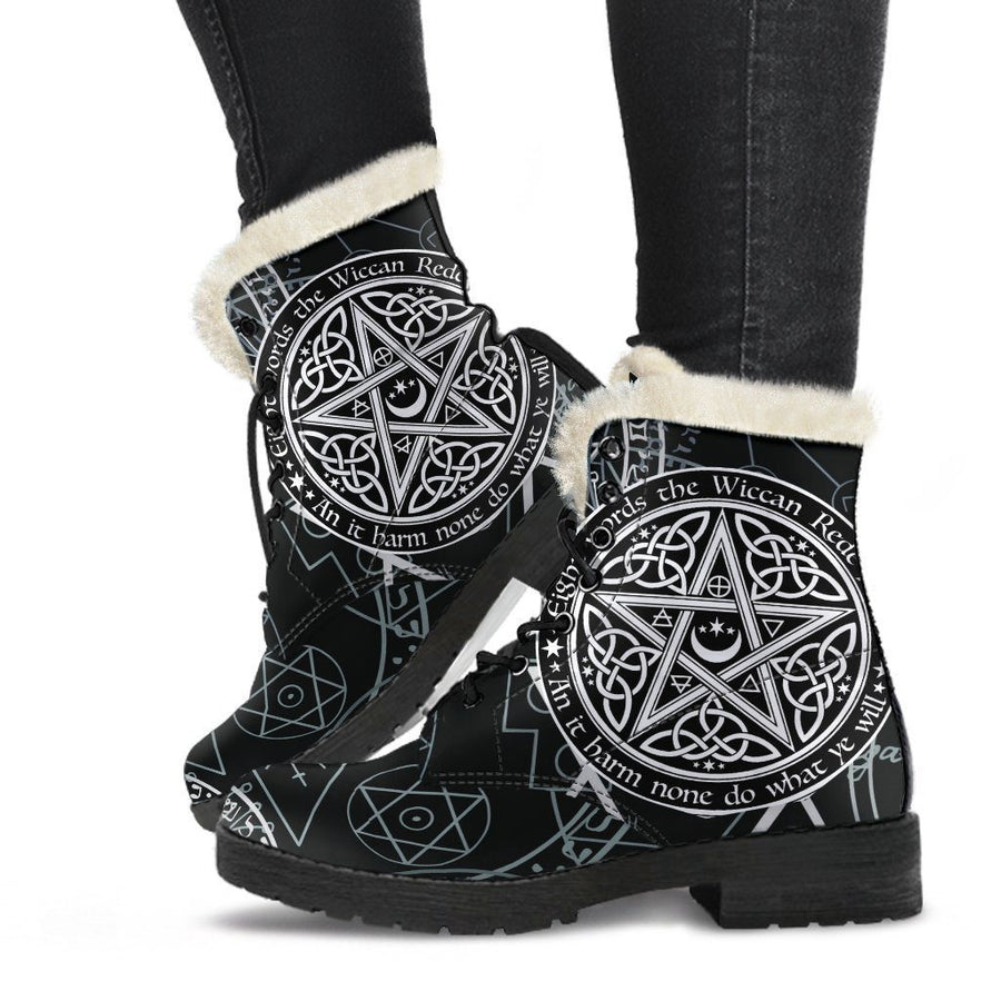 Witchcraft pentacle Faux Fur Leather Boots Shoes MoonChildWorld 