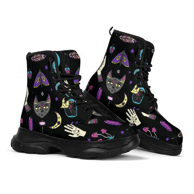 Witchy hand cat moon wicca Chunky Boots Shoes MoonChildWorld