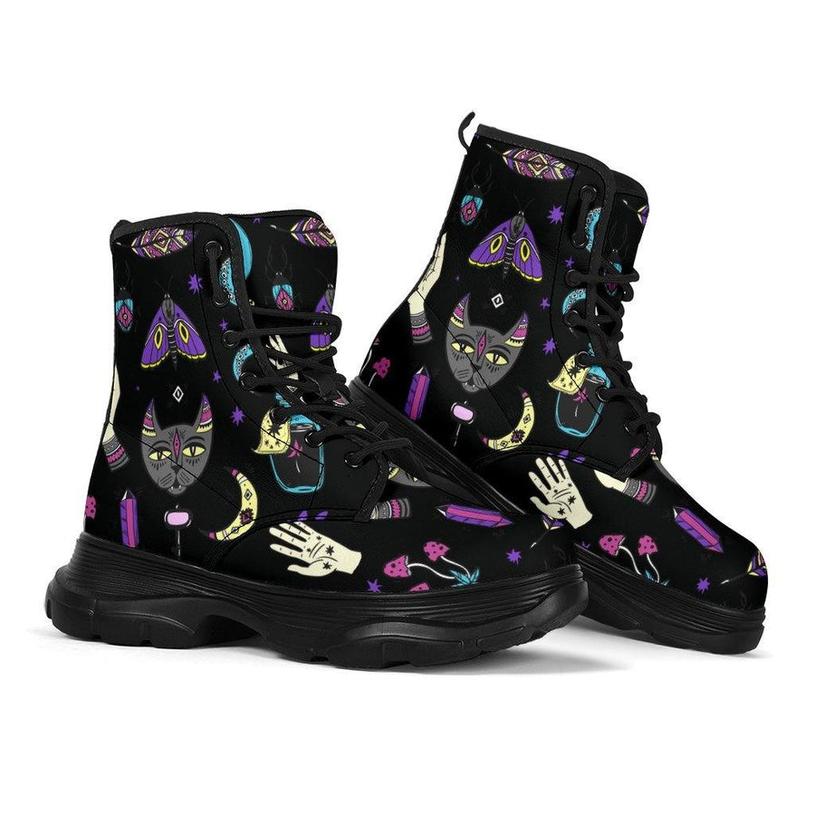 Witchy hand cat moon wicca Chunky Boots