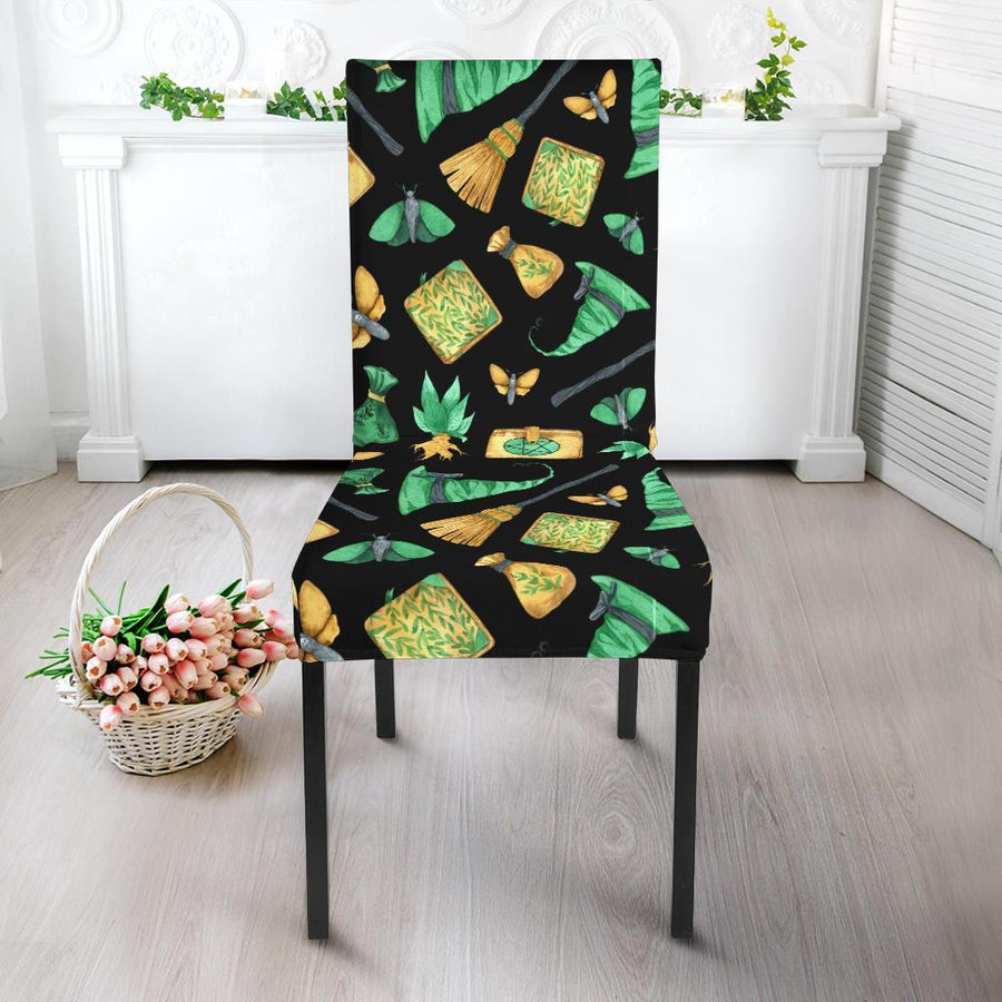 Witch broom book Dining Chair Slip Cover