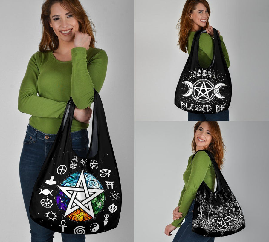 Triple moon pentagram wicca Grocery Bag Grocery Bag MoonChildWorld 