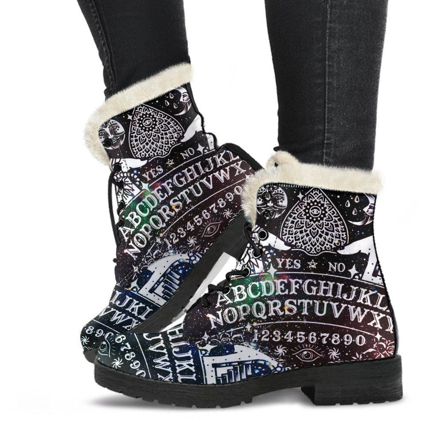 Ouija witch Faux Fur Leather Boots Shoes MoonChildWorld 
