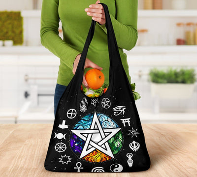 Triple moon pentagram wicca Grocery Bag Grocery Bag MoonChildWorld