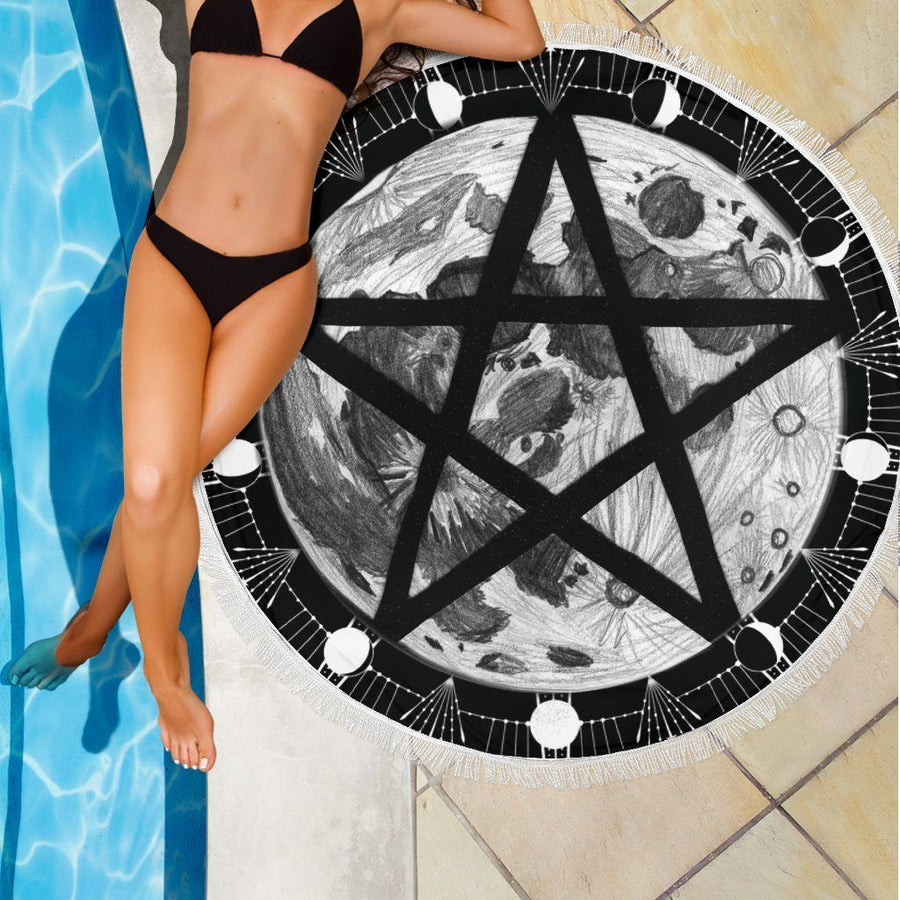 Pentagram moon wicca Beach Blanket
