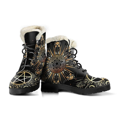 Celtic pentagram wicca Faux Fur Leather Boots MoonChildWorld