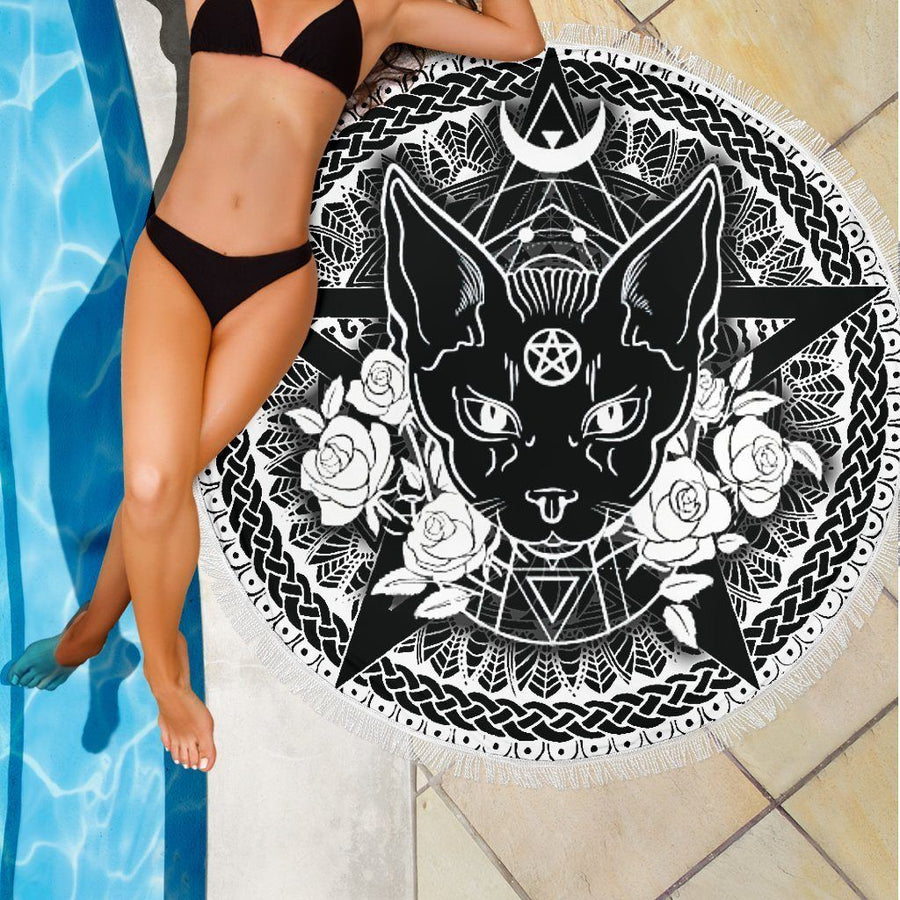 Occult cat wicca Beach Blanket