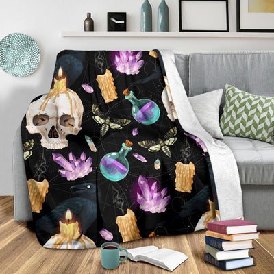 Gothic skull raven witch Premium Blanket Premium Blanket MoonChildWorld