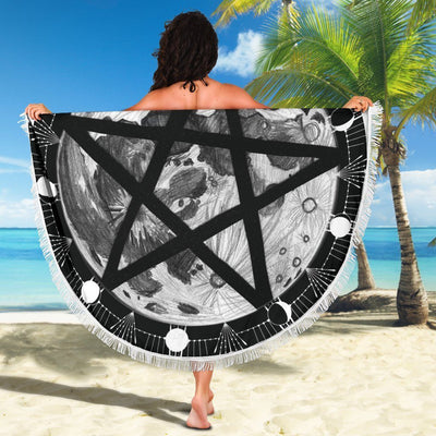 Pentagram moon wicca Beach Blanket Beach blanket MoonChildWorld