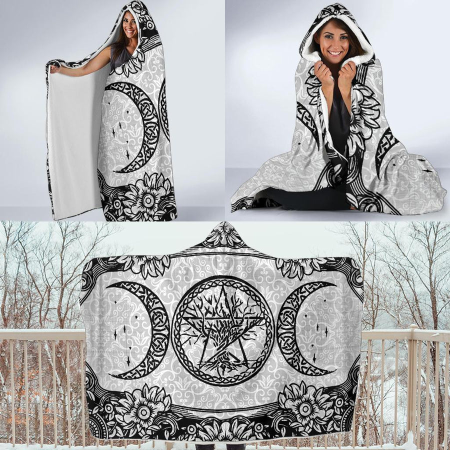 Triple moon wicca Hooded Blanket