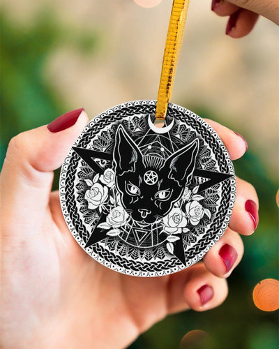 Floral Occult Black Cat Magical Circle Ornament Housewares CustomCat