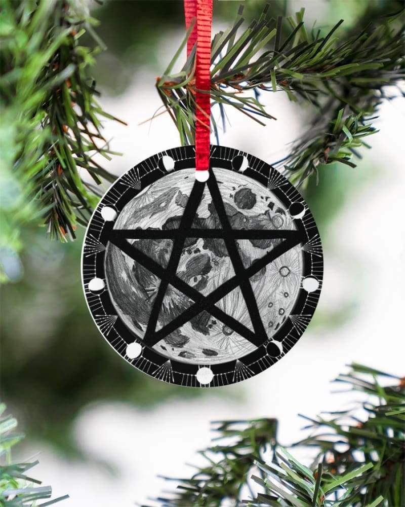 Moon Phases Black Pentagram Circle Ornament Housewares CustomCat 