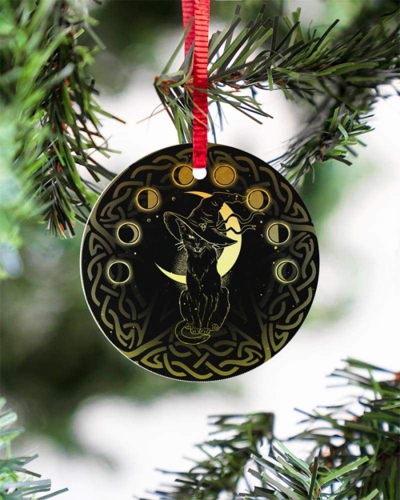 Celtic Pagan Occult Black Cat Moon Phases Circle Ornament Housewares CustomCat 
